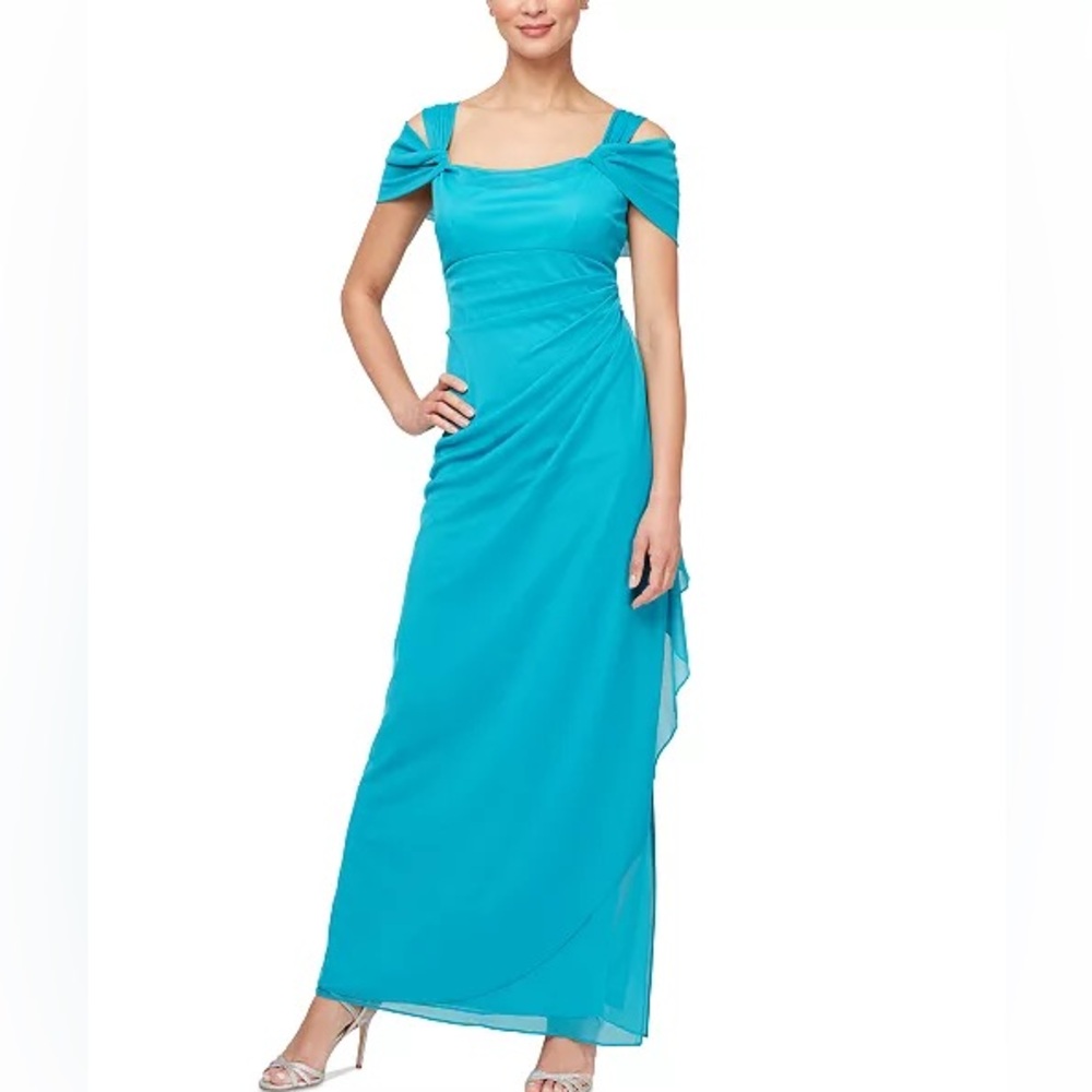 Alex Evenings-Petite Cowlneck Cold-Shoulder Chiffon Gown
